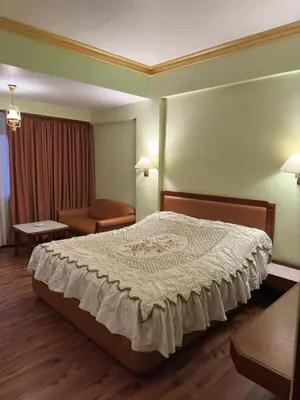 a bedroom with a large bed and a chair at Hotel Nahar Nilgiris in Ooty