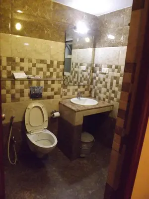 a bathroom with a toilet and a sink at The Majestic Crown in Ooty