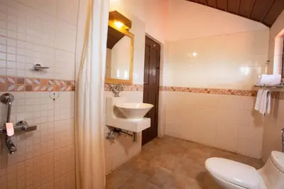 a bathroom with a sink and a toilet at The Porcupine Castle Resort in Madikeri