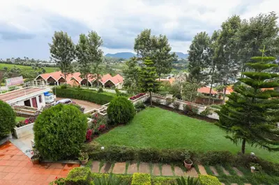 an aerial view of the gardens of a house at Twin Tree in Kotagiri