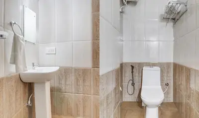 a bathroom with a toilet and a sink at Treebo New Redfern, Madikeri in Madikeri