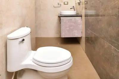 a bathroom with a white toilet and a sink at Villa Hugel ooty By StayVista in Ooty