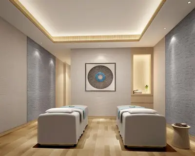 a row of beds in a waiting room at Hyatt Regency Thrissur in Trichūr