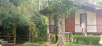 a house with a tree in front of it at Family villa is a hut style accommodation in Tariyod