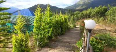 a path in a garden with trees and a building at Aden Valley in Kanthalloor