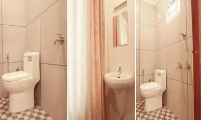 two pictures of a bathroom with a toilet and a sink at Zion Plaza in Nedumbassery