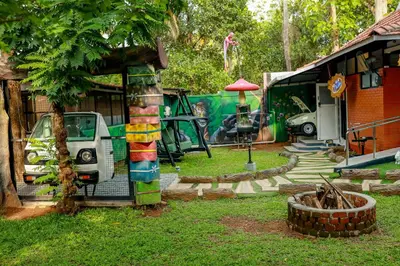 a yard with a car parked next to a house at Belljem Homes -your own private resort -3 BHK GF in Trichūr