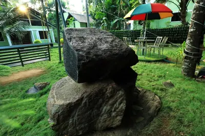 a rock sitting on top of a yard at NARMADA HOMESTAY Yamuna in Malappuram