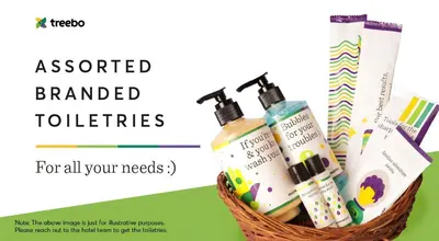 a basket ofented branded toothbrushes and cosmetics at Treebo Four Seasons in Mysore