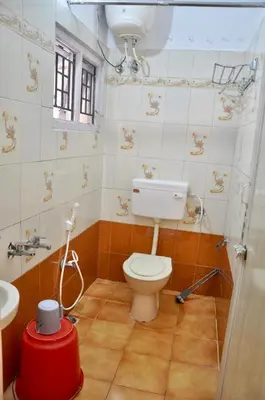 a bathroom with a toilet and a sink at Little House Ooty in Ooty