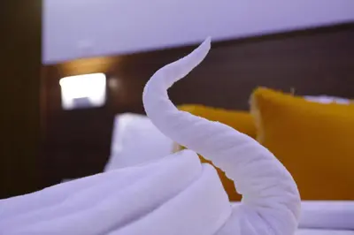 a peeled banana sitting on top of a bed at AP Residency in Wayanad