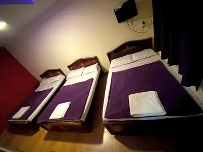 two beds in a room with purple mattresses at MAGIC MIST RESORT in Ooty