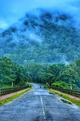 an empty road in front of a mountain at RAIN DROPS PREMIUM VILLAS - Athirappilly in Athirappilly