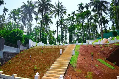 a set of stairs in a park with palm trees at Besrauma Vythiri in Vythiri