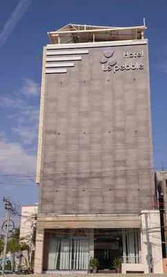 a building with a sign on the side of it at THE PEBBLE Boutique Hotel in Tiruppūr