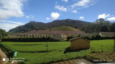 a farm building in the middle of a green field at Forest Gate only family in Ooty