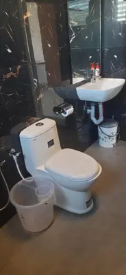 a bathroom with a toilet and a sink at Velus Bungalow Ooty in Ooty