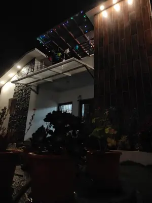 a house at night with potted plants and lights at Kodai Diva Inn - Home Stay in Kodaikānāl