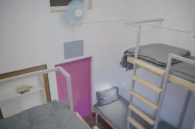 a dorm room with a bunk bed and a ladder at Rahees Bi Roambay - Backpacker Hostel in Mysore