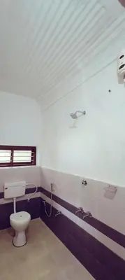 a bathroom with a toilet and a window at Aramana Ayurvedic Wellness Centre & Homestay in Palakkad
