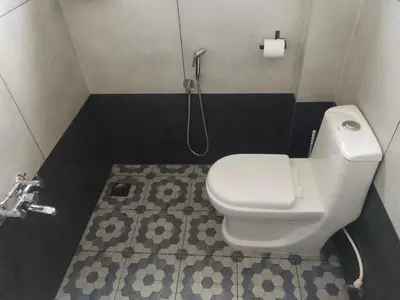 a bathroom with a toilet and a shower at Casa Maria Mystica apartments, Mananthavady, Wayanad in Mānantoddy
