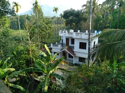 a white house in the middle of a forest at Homely Homes in Kalpetta