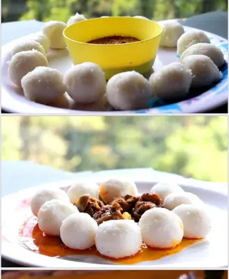 two pictures of a plate of food on a table at Rai’s Coorg Cave House in Madikeri